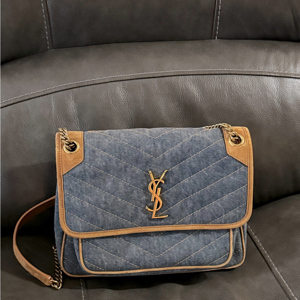 ❌SOLD❌ - 100% Auth Saint Laurent Denim & Suede (Rodeo/Cinnamon) Niki Bag